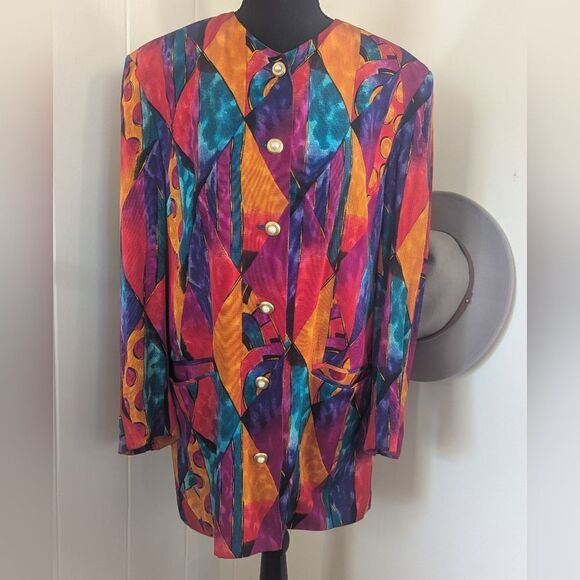 VTG Yarell Rainbow Clowncore Rebel Punk Power Blazer 80s Retro Art to Wear 8 - Picture 1 of 12